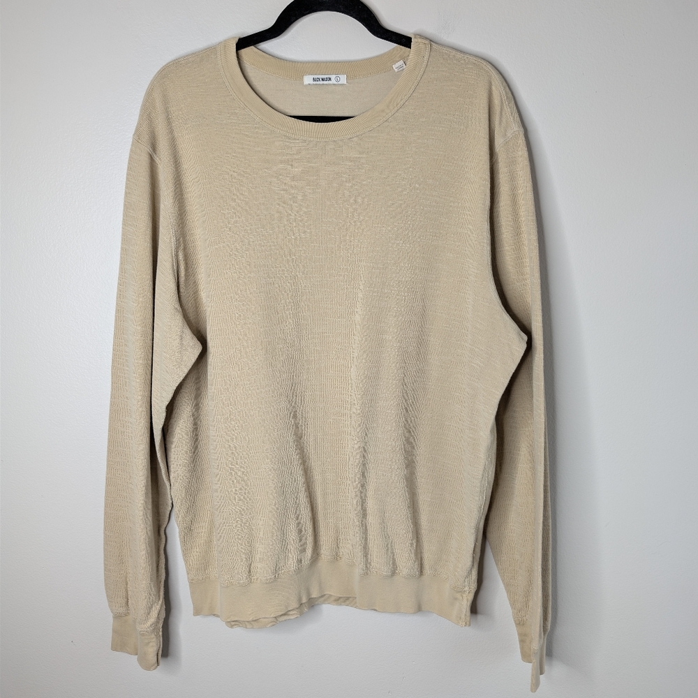 Buck Mason Men's Crewneck Sweater in Light Beige